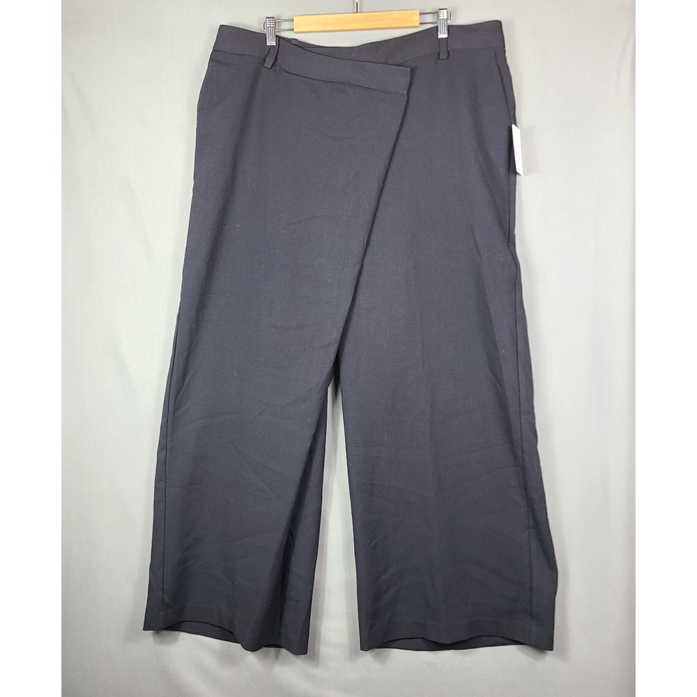 NWT Eloquii Crossover Waist Wide Leg Black Dress Pants Business Chic Size 16